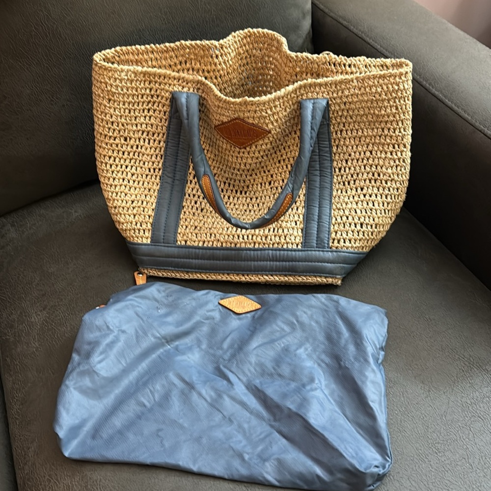 MZ Wallace Straw Tote with Blue Trim - Picture 6 of 13